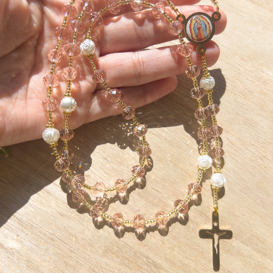 Guadalupe Rose-Clear Rosary