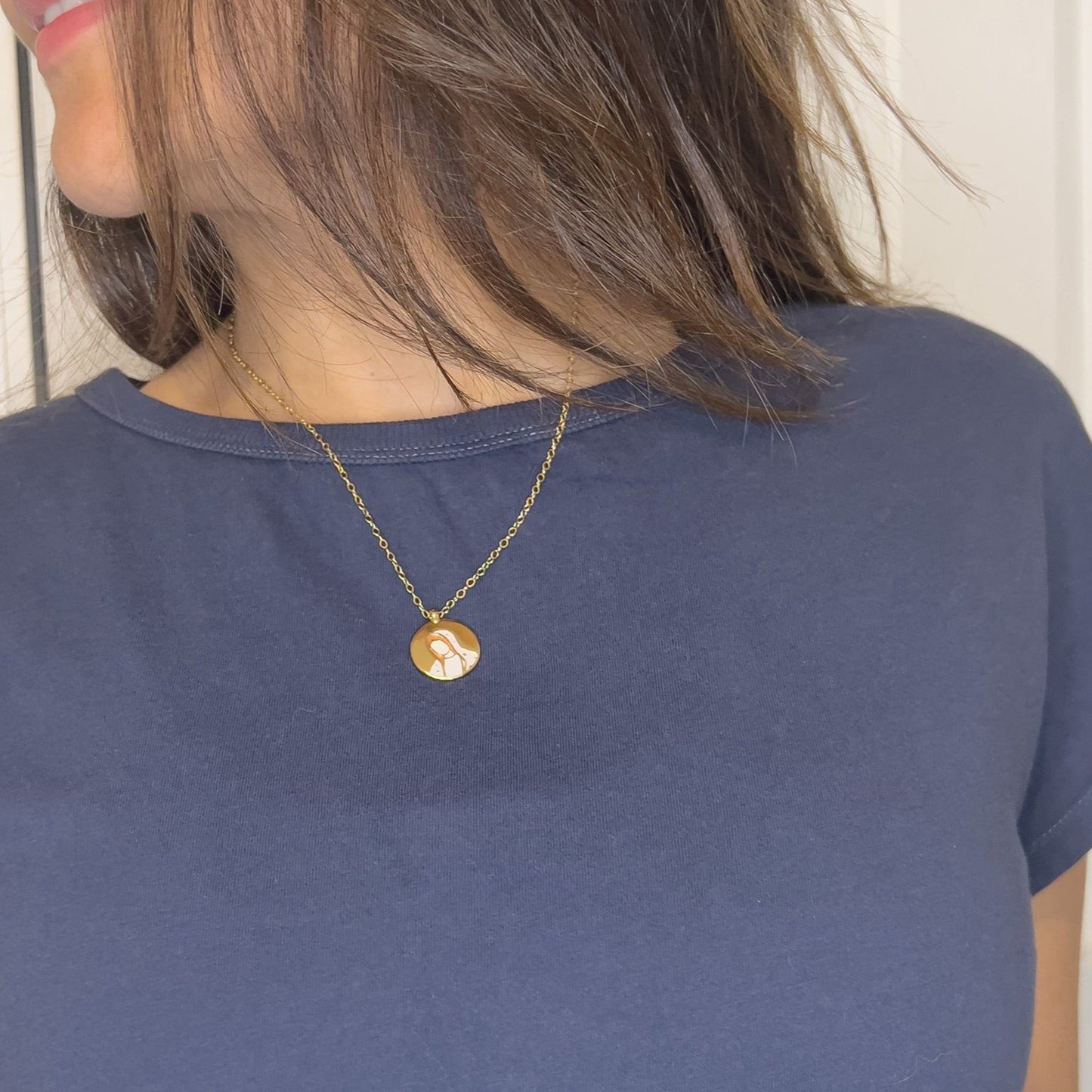 Handmade Gold-Plated Marian Medal Necklace