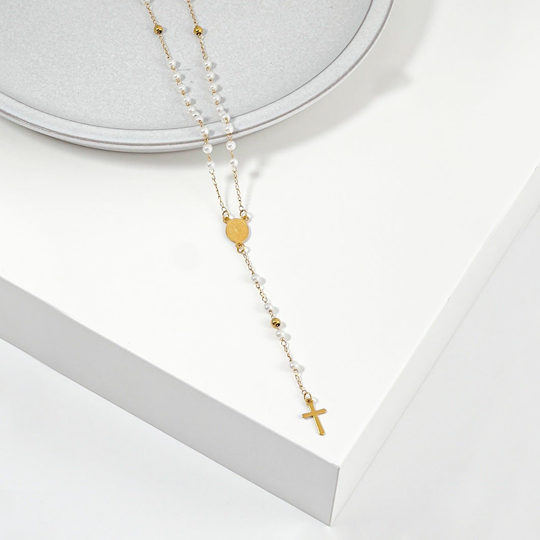 Classic Imitation Pearl Rosary with Miraculous Medal