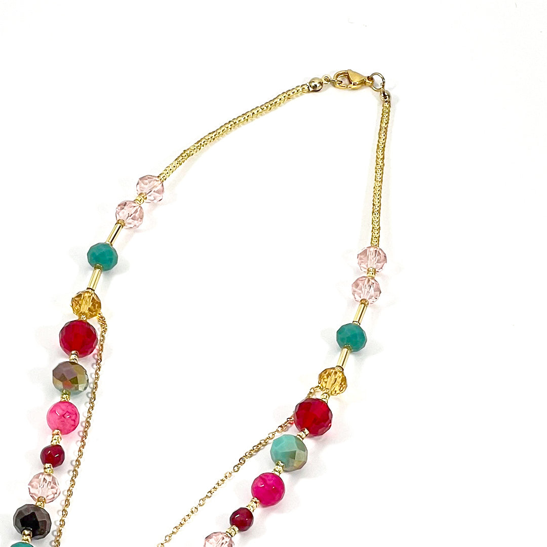 Mother of Guadalupe Necklace with Multicolored Stones and Crystals